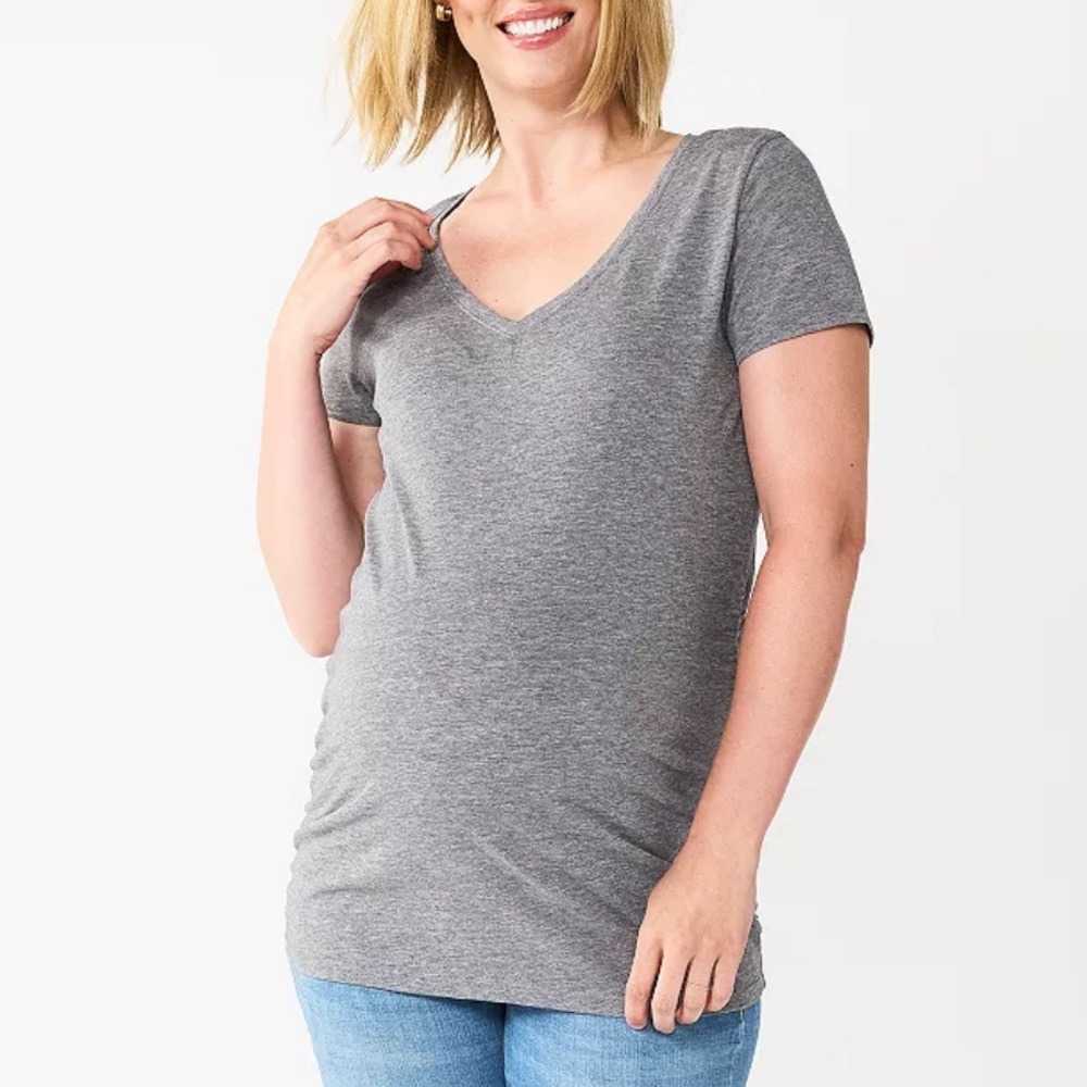 Sonoma Maternity gray v-neck short sleeve cotton tee size small